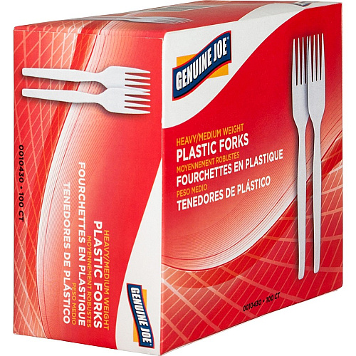 Genuine Joe Heavyweight White Plastic Forks Disposable - White - 100 / Box (GJO0010430)