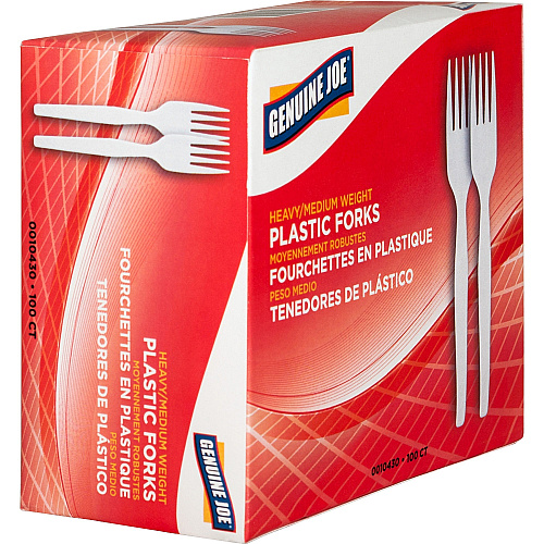 Genuine Joe Heavyweight White Plastic Forks Disposable - White - 100 / Box (GJO0010430)