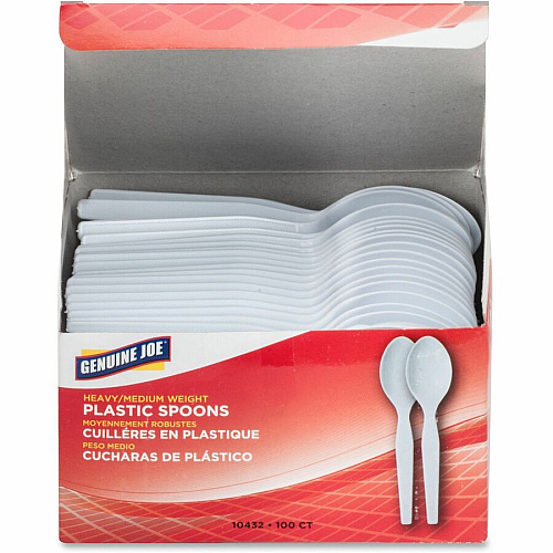 Genuine Joe Heavyweight Disposable Spoons Disposable - White - 100 / Box (GJO10432)