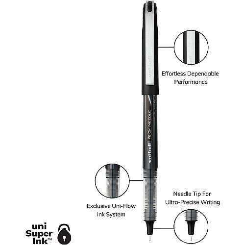 uni-ball uniball&trade; Vision Needle Rollerball Pens 0.5 mm Micro Pen Point - Black Ink - Liquid - 1 Dozen (1734918)