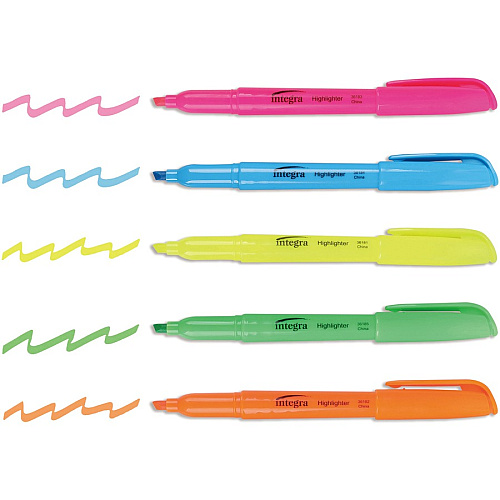 Integra Pen Style Fluorescent Highlighters Chisel Marker Point - Assorted Ink - 5 / Set (36180)
