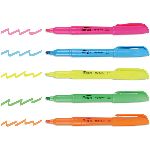 Integra Pen Style Fluorescent Highlighters Chisel Marker Point - Assorted Ink - 5 / Set (36180)