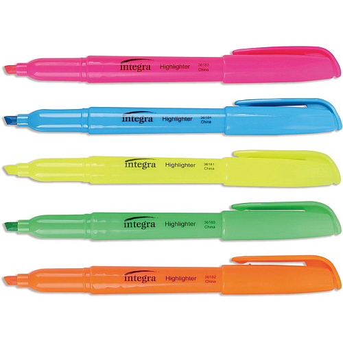 Integra Pen Style Fluorescent Highlighters Chisel Marker Point - Assorted Ink - 5 / Set (36180)