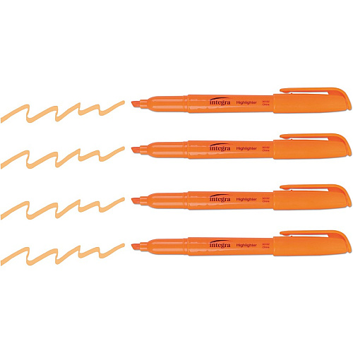 Integra Pen Style Fluorescent Highlighters Chisel Marker Point - Fluorescent Orange Ink - 1 Dozen (36182)