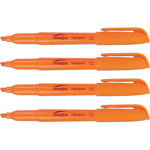 Integra Pen Style Fluorescent Highlighters Chisel Marker Point - Fluorescent Orange Ink - 1 Dozen (36182)