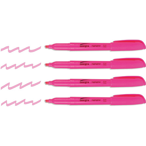 Integra Pen Style Fluorescent Highlighters Chisel Marker Point - Fluorescent Pink Ink - 1 Dozen (36183)