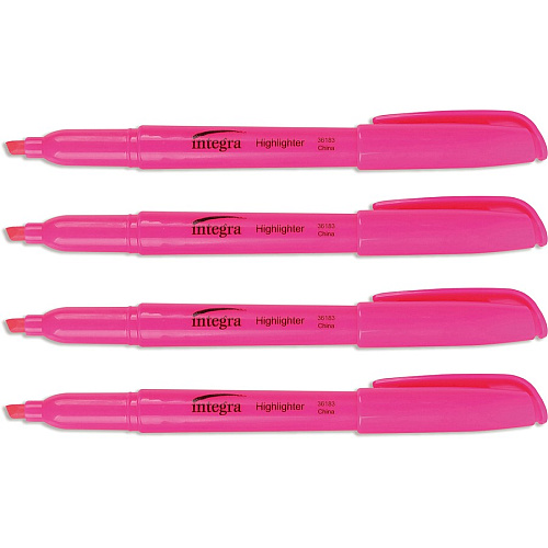 Integra Pen Style Fluorescent Highlighters Chisel Marker Point - Fluorescent Pink Ink - 1 Dozen (36183)