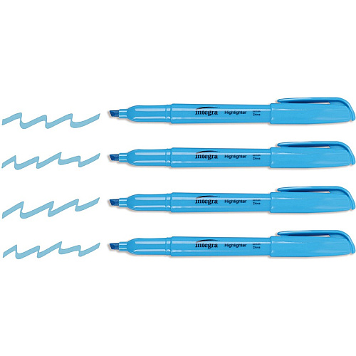 Integra Pen Style Fluorescent Highlighters Chisel Marker Point - Fluorescent Blue Ink - 1 Dozen (36184)