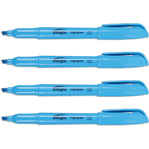 Integra Pen Style Fluorescent Highlighters Chisel Marker Point - Fluorescent Blue Ink - 1 Dozen (36184)