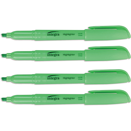 Integra Pen Style Fluorescent Highlighters Chisel Marker Point - Green Ink - 1 Dozen (36185)