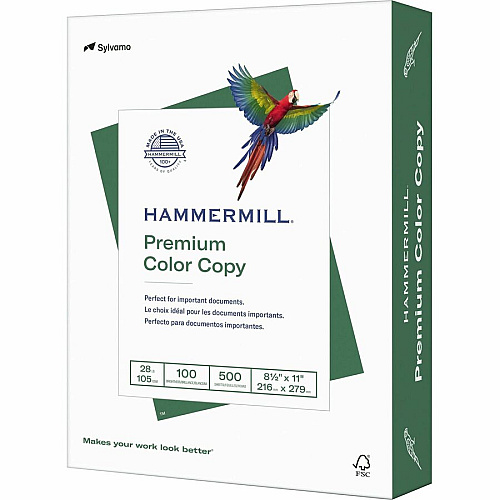 Hammermill Premium Color Copy Paper - White 100 Brightness - Letter - 8 1/2" x 11" - 28 lb Basis Weight - High Brightness, Heavyweight - White - 500 Sheets per Ream - 8 / Carton (102467CT)