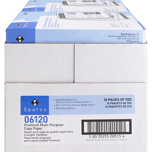 Sparco Copy Paper 92 Brightness - Letter - 8 1/2" x 11" - 20 lb Basis Weight - White - 500 Sheets per Ream - 400 / Pallet (06120PL)