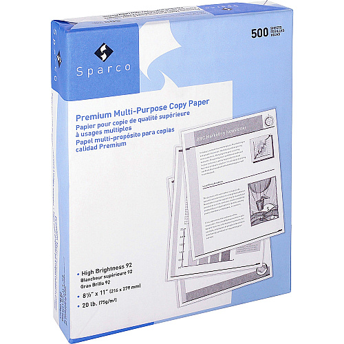 Sparco Copy Paper 92 Brightness - Letter - 8 1/2" x 11" - 20 lb Basis Weight - White - 500 Sheets per Ream - 400 / Pallet (06120PL)