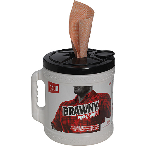 Brawny&reg; Professional D400 Disposable Cleaning Towels With Bucket 9.90" Width x 13" Length - 200 Sheets/Roll - Orange - 2 / Carton (20040)