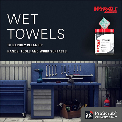 Wypall PowerClean ProScrub Heavy Duty Wet Towels Citrus - 9.50" Width x 12" Length - Green - 50/Tub - 1 Each (58310)