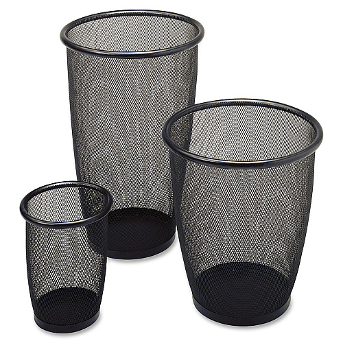 Safco Round Mesh Wastebaskets 9 gal Capacity - Round - 13.50" Opening Diameter - 19.5" Height - Steel - Black - 1 Each (9718BL)