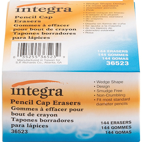 Integra Pink Pencil Cap Eraser Pink - Wedge - 144 / Box - Latex-free (36523)