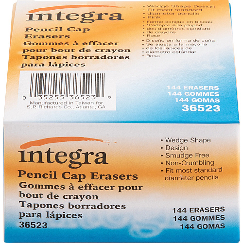 Integra Pink Pencil Cap Eraser Pink - Wedge - 144 / Box - Latex-free (36523)