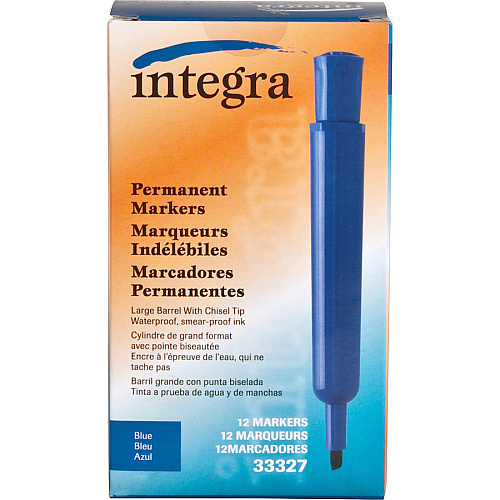 Integra Permanent Chisel Markers Chisel Marker Point - Blue Ink - 1 Dozen (33327)