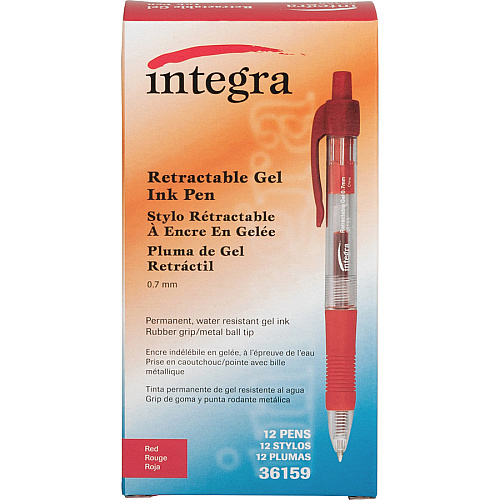 Integra Retractable 0.7mm Gel Pens 0.7 mm Medium Pen Point - Retractable - Red Ink - Gel-based - Red Barrel - Metal Tip - 1 Dozen (36159)