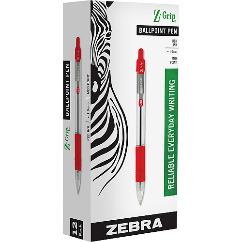 Zebra Z-Grip Retractable Ballpoint Pens 1 mm Medium Pen Point - Retractable - Red Ink - Clear, Red Barrel - 1 Each (22230)