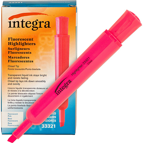 Integra Chisel Desk Liquid Highlighters Chisel Marker Point - Fluorescent Pink Ink - 1 Dozen (33321)