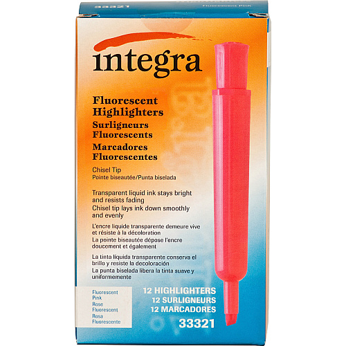 Integra Chisel Desk Liquid Highlighters Chisel Marker Point - Fluorescent Pink Ink - 1 Dozen (33321)