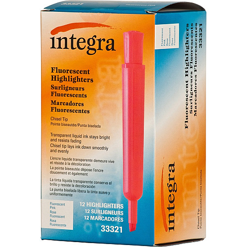 Integra Chisel Desk Liquid Highlighters Chisel Marker Point - Fluorescent Pink Ink - 1 Dozen (33321)