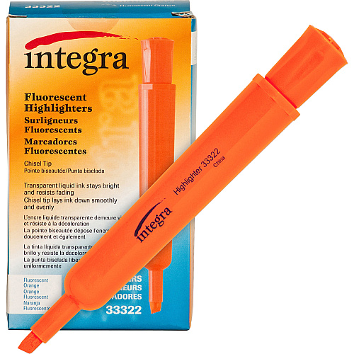 Integra Chisel Desk Liquid Highlighters Chisel Marker Point - Fluorescent Orange Ink - 1 Dozen (33322)