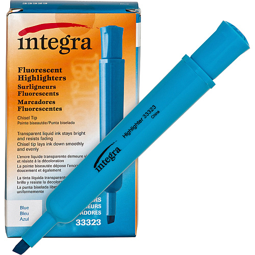 Integra Chisel Desk Liquid Highlighters Chisel Marker Point - Fluorescent Blue Ink - 1 Dozen (33323)