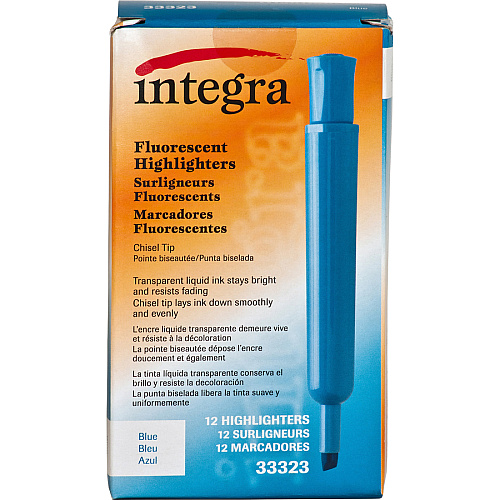 Integra Chisel Desk Liquid Highlighters Chisel Marker Point - Fluorescent Blue Ink - 1 Dozen (33323)