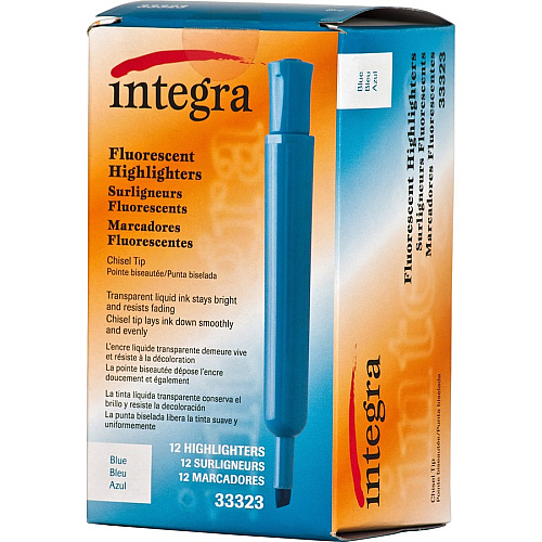 Integra Chisel Desk Liquid Highlighters Chisel Marker Point - Fluorescent Blue Ink - 1 Dozen (33323)