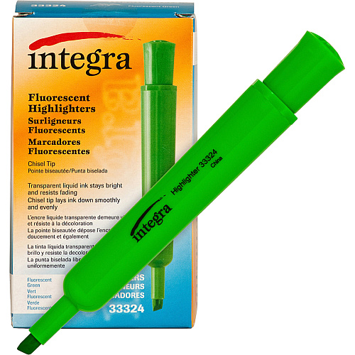 Integra Chisel Desk Liquid Highlighters Chisel Marker Point - Green Ink - 1 Dozen (33324)