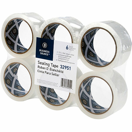 Business Source 3" Core Sealing Tape 55 yd Length x 1.88" Width - 3" Core - Clear - Pressure-sensitive Poly - 2 mil - Adhesive Backing - Abrasion Resistant, Moisture Resistant, Split Resistant - For Packing, Sealing - 6 / Pack (BSN32951)