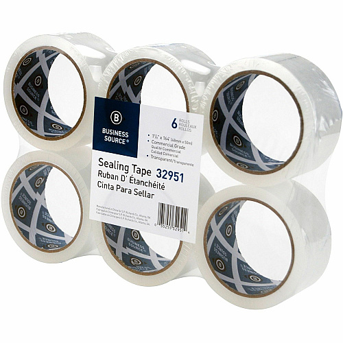 Business Source 3" Core Sealing Tape 55 yd Length x 1.88" Width - 3" Core - Clear - Pressure-sensitive Poly - 2 mil - Adhesive Backing - Abrasion Resistant, Moisture Resistant, Split Resistant - For Packing, Sealing - 6 / Pack (BSN32951)
