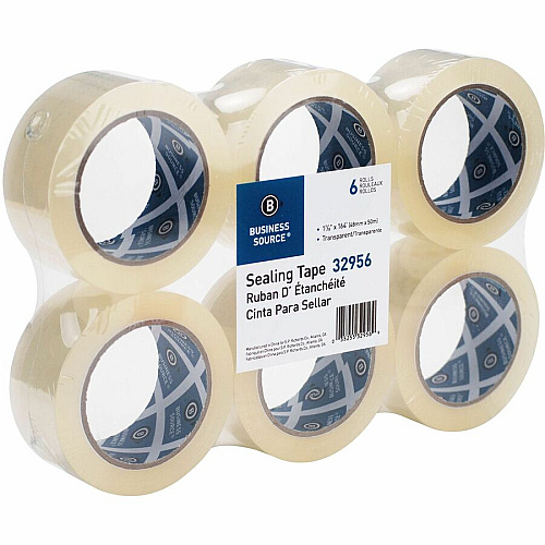 Business Source Heavy-duty Packaging Tape 54.67 yd Length x 1.88" Width - 3" Core - Clear - Pressure-sensitive Poly - 3.54 mil - Rubber Backing - Tear Resistant, Split Resistant, Breakage Resistance - For Packing, Sealing - 6 / Pack (BSN32956)