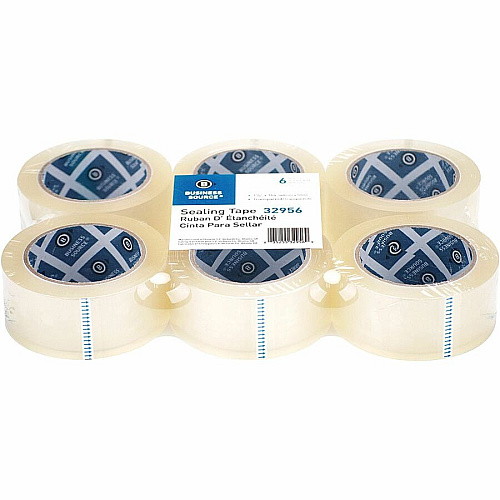 Business Source Heavy-duty Packaging Tape 54.67 yd Length x 1.88" Width - 3" Core - Clear - Pressure-sensitive Poly - 3.54 mil - Rubber Backing - Tear Resistant, Split Resistant, Breakage Resistance - For Packing, Sealing - 6 / Pack (BSN32956)