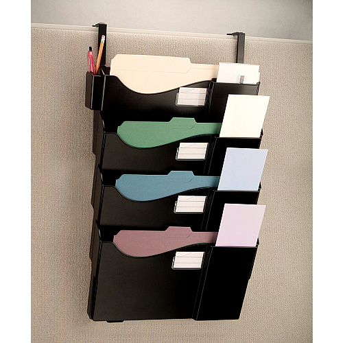 Officemate Grande Central Filing System, 4 Pockets w/Hanger Set 4 Pocket(s) - 27.50" Height x 16.63" Width x 5" Depth - Wall Mountable - Black - 1 Pack (21728)