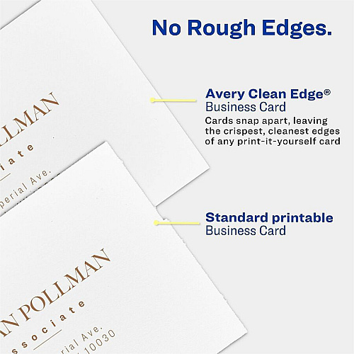 Avery&reg; Clean Edge Business Cards, White Textured, 200 110 Brightness - 2" x 3 1/2" - 93 lb Basis Weight - 254 g/m² Grammage - Matte - Double-sided - White - 1000 Sheets - 200/Pack - 5 / Carton (08873)