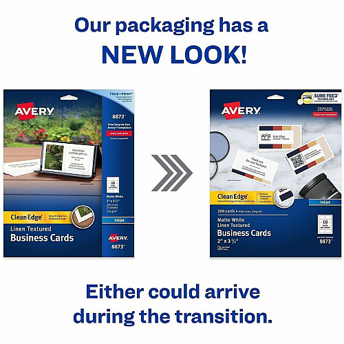 Avery&reg; Clean Edge Business Cards, White Textured, 200 110 Brightness - 2" x 3 1/2" - 93 lb Basis Weight - 254 g/m² Grammage - Matte - Double-sided - White - 1000 Sheets - 200/Pack - 5 / Carton (08873)
