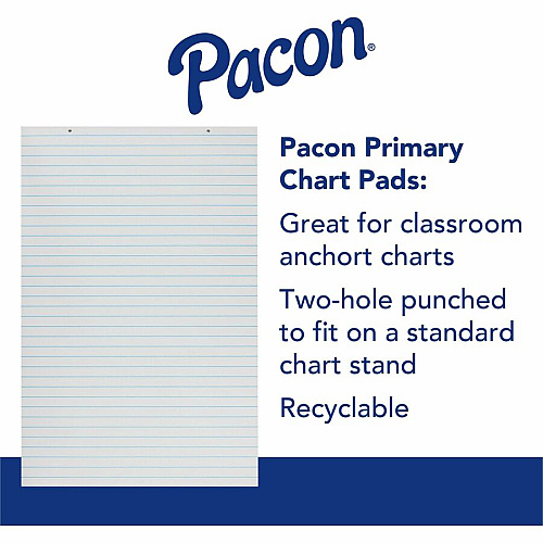 Pacon Ruled Chart Pad 100 Sheets - Glue - Front Ruling Surface - 1" Ruled - 24" x 36" Sheet Size - White Paper - Chipboard Backing, Hole-punched, Recyclable - 1 Each (3052)