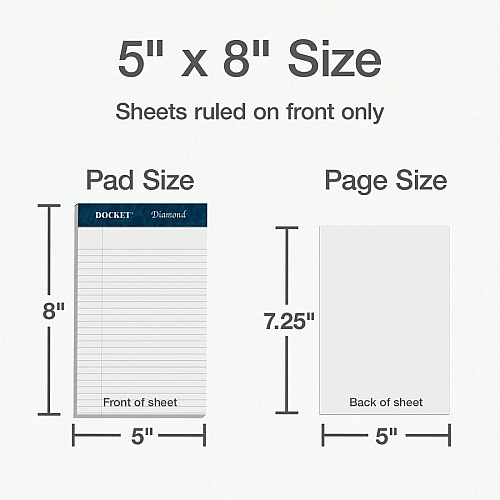 TOPS Docket Diamond Writing Tablet - Jr.Legal 50 Sheets - Double Stitched - 24 lb Basis Weight - Jr.Legal - 5" x 8" Sheet Size - 8" Height x 5" Width - White Paper - Perforated, Rigid, Acid-free - 4 / Pack (63981)