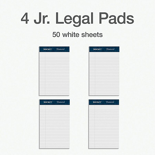 TOPS Docket Diamond Writing Tablet - Jr.Legal 50 Sheets - Double Stitched - 24 lb Basis Weight - Jr.Legal - 5" x 8" Sheet Size - 8" Height x 5" Width - White Paper - Perforated, Rigid, Acid-free - 4 / Pack (63981)