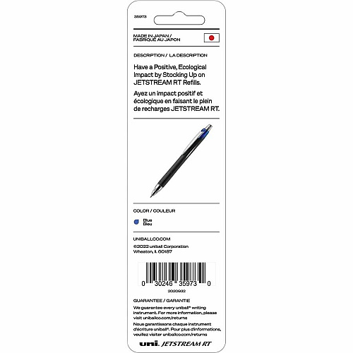 uni-ball uni&reg; Jetstream RT Ballpoint Pen Refills 1 mm , Medium Point - Blue Ink - Super Ink, Water Resistant Ink, Fade Resistant, Fraud Resistant - 2 / Pack (35973)