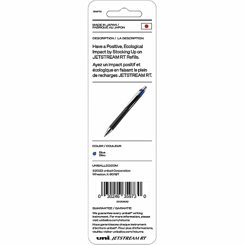 uni-ball uni&reg; Jetstream RT Ballpoint Pen Refills 1 mm , Medium Point - Blue Ink - Super Ink, Water Resistant Ink, Fade Resistant, Fraud Resistant - 2 / Pack (35973)