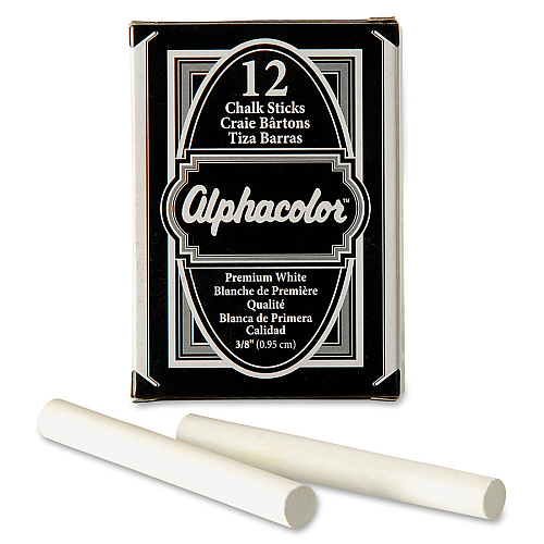 Quartet Alphacolor Premium Chalk Sticks 0.4" Diameter - White - Non-toxic - 12 / Box (314005)