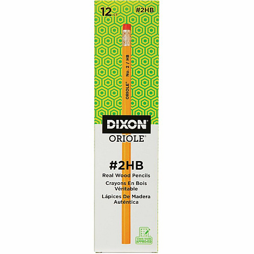 Dixon Wood-Cased Pencils Black Lead - #2 - Yellow Wood Barrel - 1 Dozen (12872)