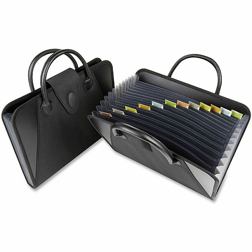 C-Line Expanding File With Handles 8 1/2" x 11" - 300 Sheets Capacity - 13 Internal Pocket(s) - 12 Divider(s) - Black - Hook & Loop Closure - 1 Each (48211)