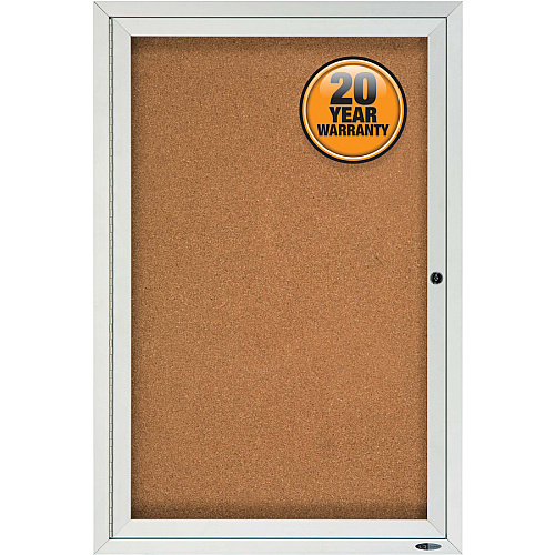 Quartet Enclosed Cork Bulletin Board for Outdoor Use 36" Board Height x 24" Board Width - Brown Cork Surface - Hinged, Wear Resistant, Tear Resistant, Water Resistant, Shatter Proof, Acrylic Glass, Weather Resistant, Lock - Silver Aluminum Frame -  (2121)