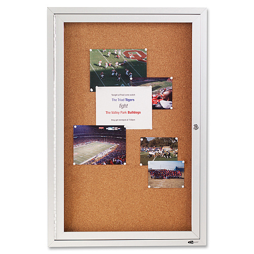 Quartet Enclosed Cork Bulletin Board for Outdoor Use 36" Board Height x 24" Board Width - Brown Cork Surface - Hinged, Wear Resistant, Tear Resistant, Water Resistant, Shatter Proof, Acrylic Glass, Weather Resistant, Lock - Silver Aluminum Frame -  (2121)